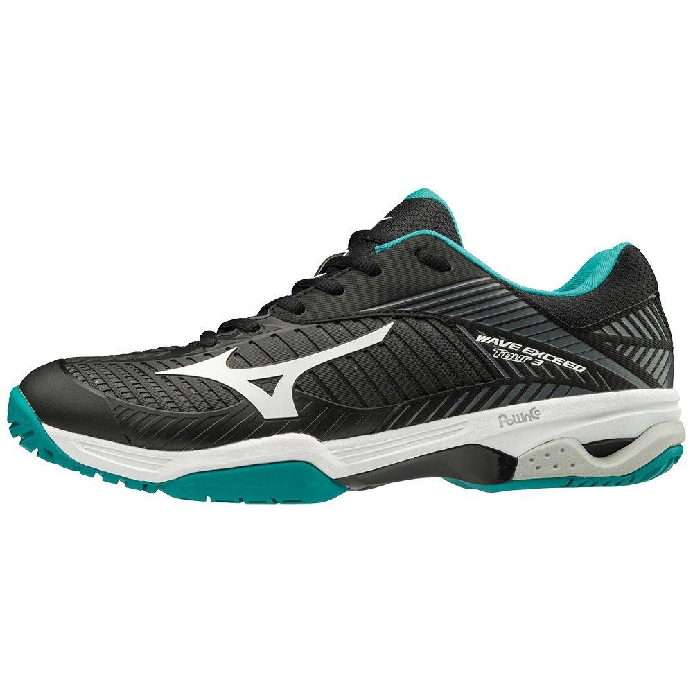 Mizuno Men's Tennis Shoes Black/White/Blue WAVE EXCEED TOUR 3AC Shoes - 61GA187036